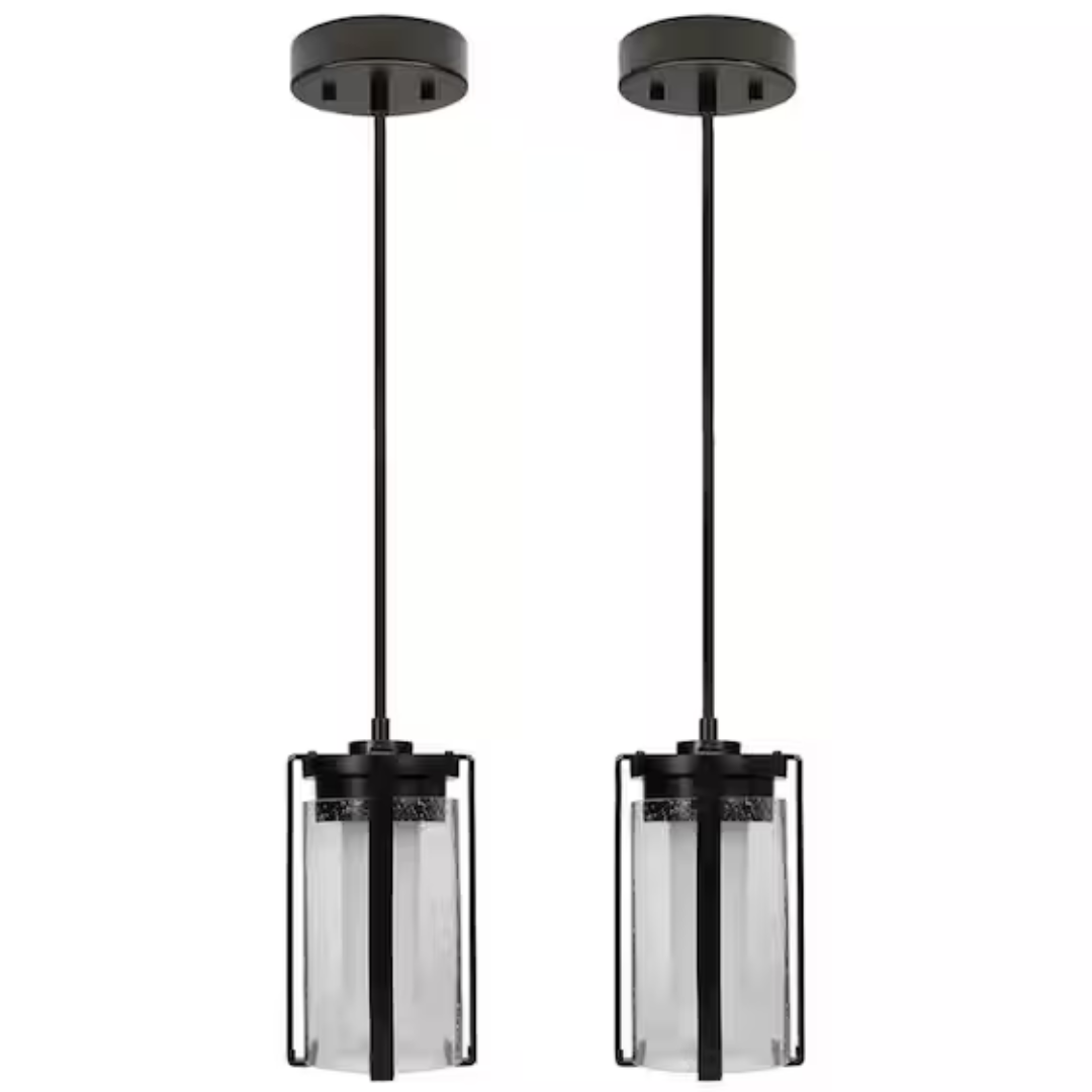 2-Pack ETi Matte Black Integrated LED Pendant Light