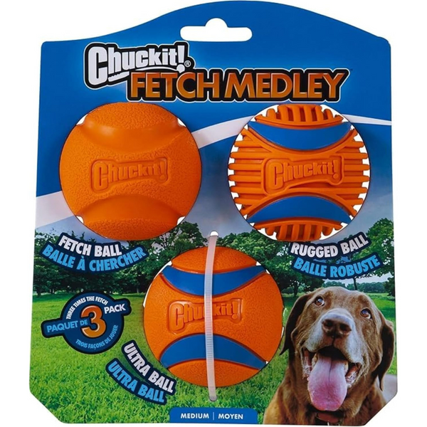 Chuckit! 3-Pack Dog Fetch Ball Medley Medium Ultra Rugged Balls