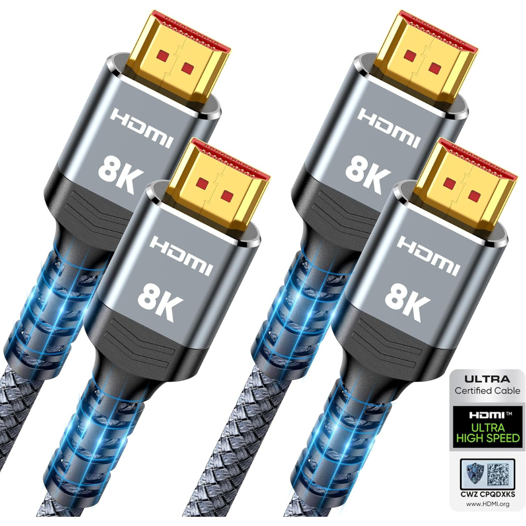 2-Pack Highwings 6.6ft Certified Ultra High Speed 10K 8K HDMI 2.1 Cable