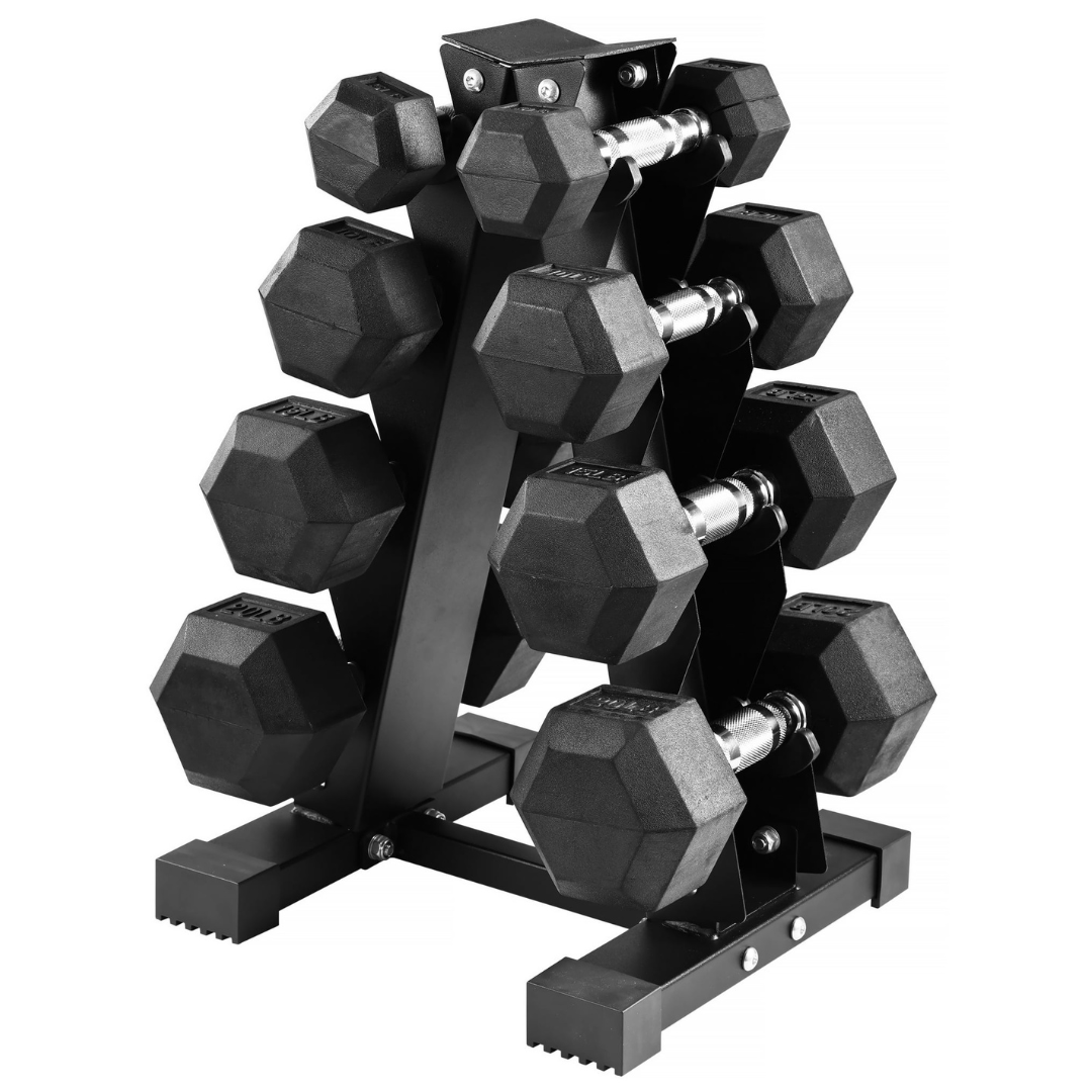 100-Lbs BalanceFrom Rubber Coated Hex Dumbbell Weight Set W/ Rack