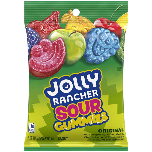 Jolly Rancher Gummies Sours Assorted Fruit Flavored Candy Bag, 6.5oz