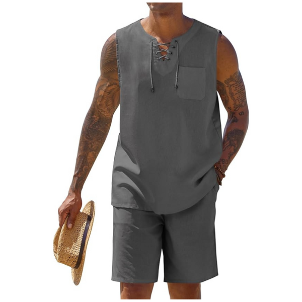 2-Piece Coofandy Men's Sleeveless Linen Sets Outfits