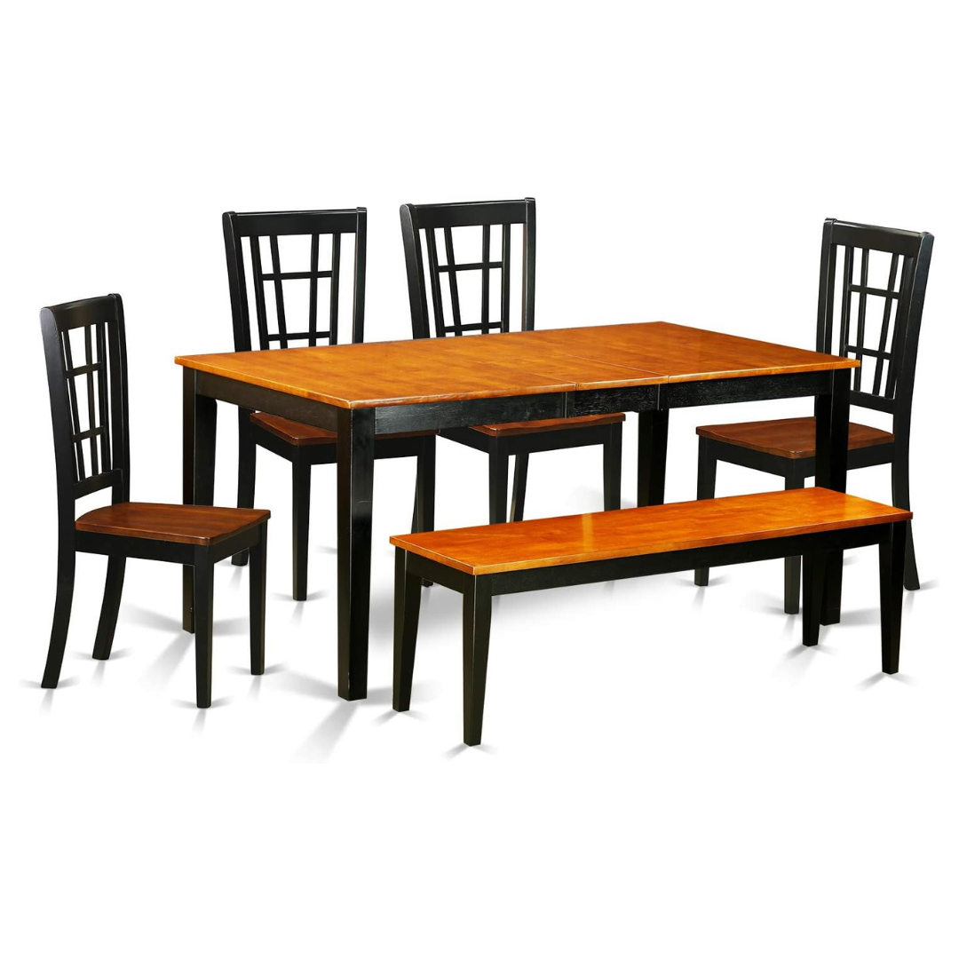 6-Piece East West Furniture Dining Room Table Set With 4 Chairs & Bench