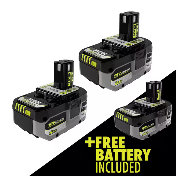 2-Pack Ryobi ONE+ HP 18V Lithium-Ion 6.0Ah Battery + 18V 4.0 Ah Battery