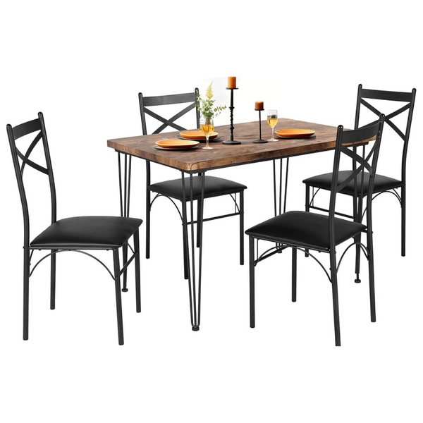 5-Piece Vecelo Kitchen Dining Table Set (Retro Brown)