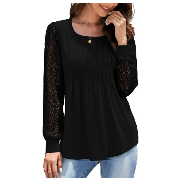 Funlingo Women's Dressy Lace Long Sleeve Loose Casual Top