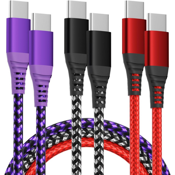 3-Pack Idison 3ft 60w 3a Nylon Braided USB-C to USB-C Charger Cable