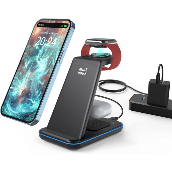 3-In-1 Fast Universal Wireless Charging Station With 20w Adapter