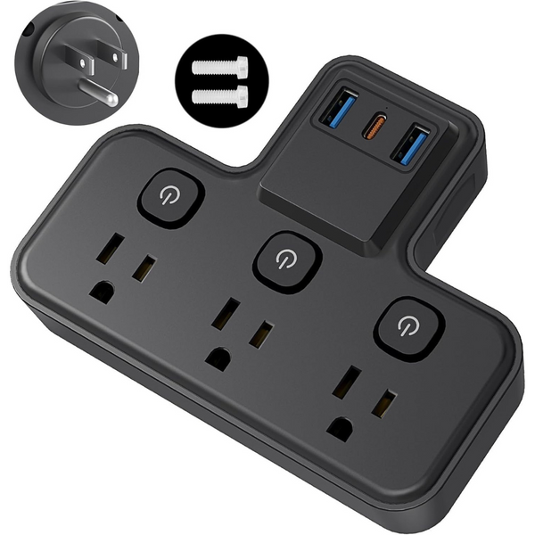 Passus 1875w 4-Outlet 3-USB Multi Plug Outlet Extender Surge Protector