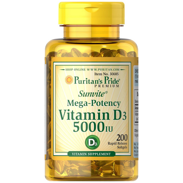 200-Count Puritan's Pride Vitamin D3 5000 IU Softgels Supplement