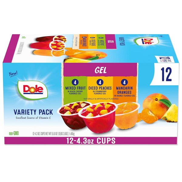 12-Count Dole Fruit Bowls In Gel Variety Pack Snacks, 4oz