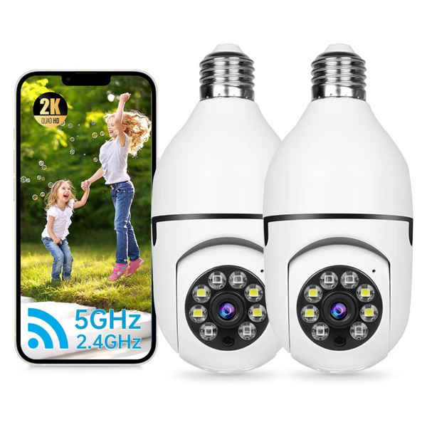 2-Piece 2.4/5G Hz WiFi 360 deg. 2K Light Bulb Wireless Security Cameras