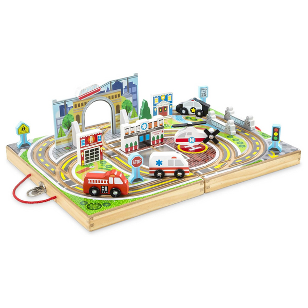 Melissa & Doug 18-Piece Wooden Take-Along Tabletop Town