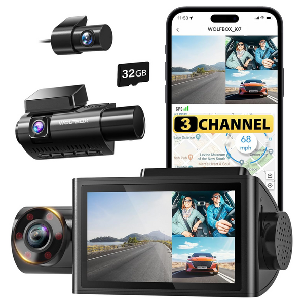 Wolfbox i07 3 Channel 4K+1080P Dash Camera