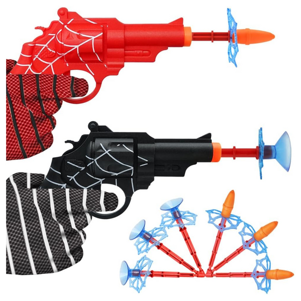 2 Pack Spider Web Gloves Shooter, Small Toy Pistol