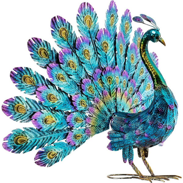 Alpine Corporation Metal Peacock Outdoor Statue (32" L x 12" W x 23" H)