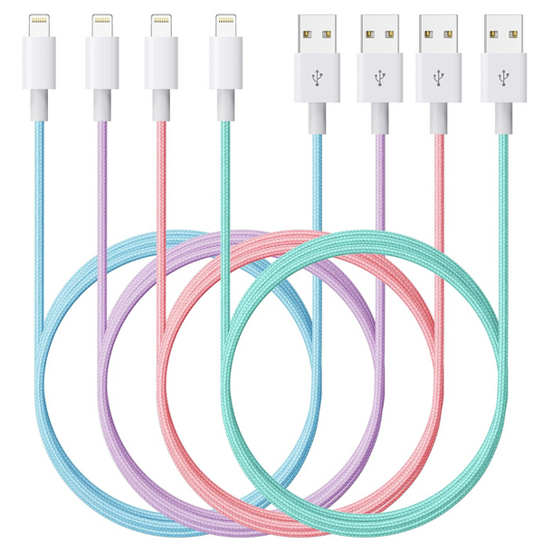 4-Pack 6ft Apple MFi Certified Nylon Braided Lightning Cable