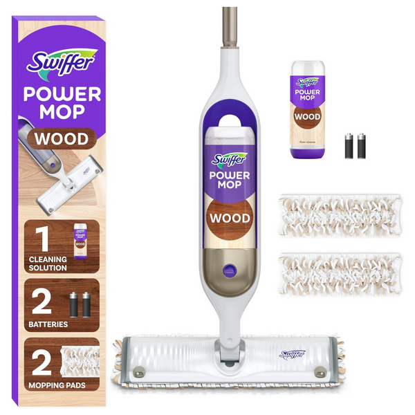 Swiffer PowerMop Wood Mop Kit with 2 Mopping Pad Refills