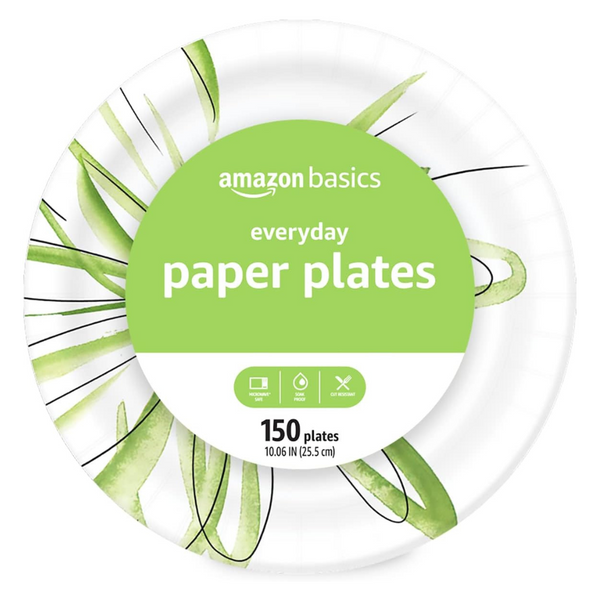 150-Count Amazon Basics 10 Inch Disposable Everyday Paper Plates