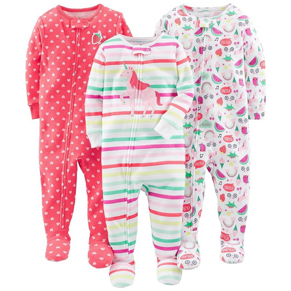 Simple Joys By Carter’s Girls’ 3-Pack Snug Fit Footed Cotton Pajamas