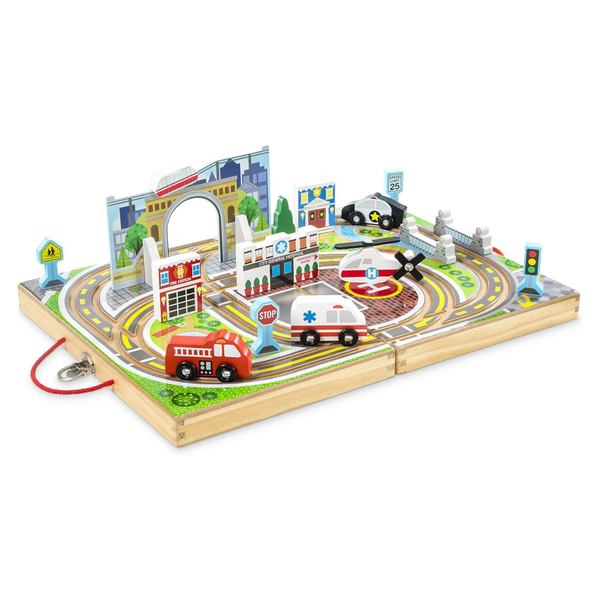 Melissa & Doug 18-Piece Wooden Take-Along Tabletop Town