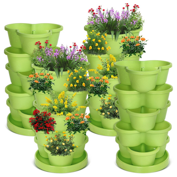 Set Of 4 Nuogo 5 Tier Vertical Stackable Garden Planter (Green)