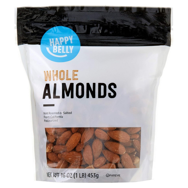 Amazon Brand Happy Belly Whole Raw Almonds, 16 Ounce