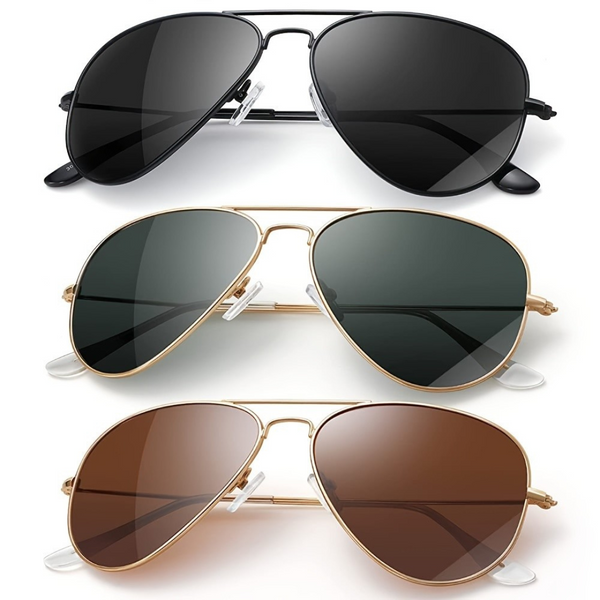 3-Pack Unisex Aviator Sunglasses