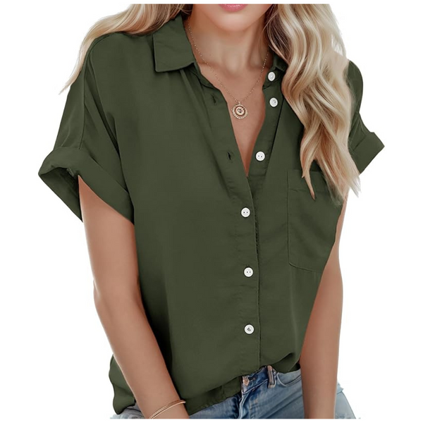 Women's V Neck Short Sleeve Collared Summer Shirts