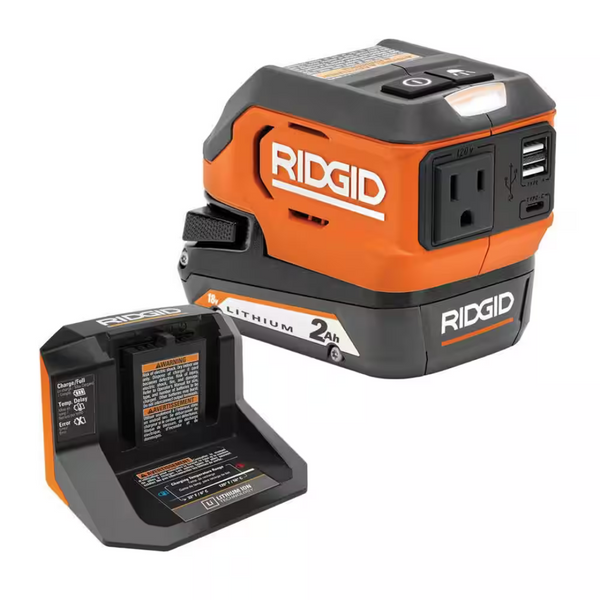 Ridgid 18V Cordless 175W Power Inverter With 2Ah Battery & Charger