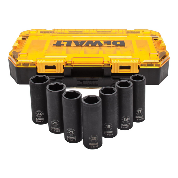 Dewalt Tough Box 7PC mm 1/2 Deep Drive Impact Socket Set