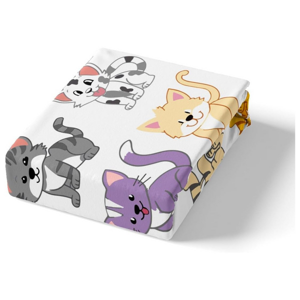 Cartoon Cat Print Cute Microfiber Bed Sheet Set