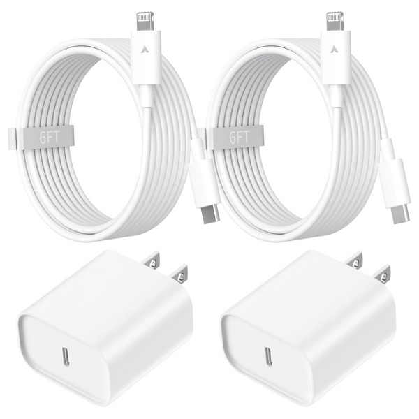 2-Pack Rapid iPhone Fast Charger Block With 6ft Charging Cables