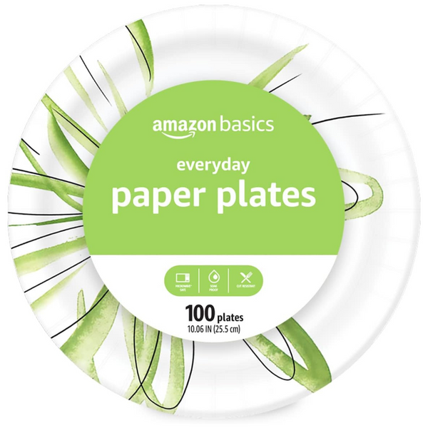 100-Count Amazon Basics 10.6 Inch Everyday Disposable Paper Plates