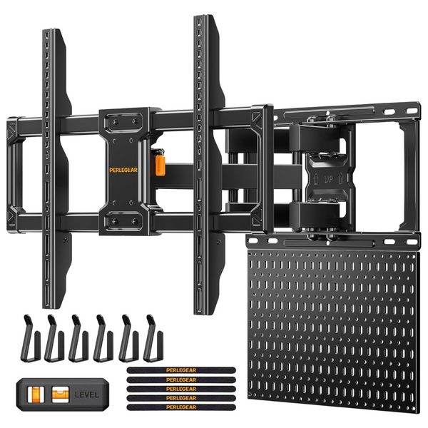 Perlegear Full Motion TV Wall Mount with Metal Pegboard For 42-84 Inch TVs