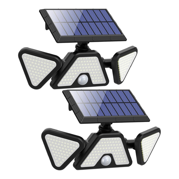 2-Pack Zookki 203-LED 3-Head Motion Sensor Outdoor Solar Flood Light