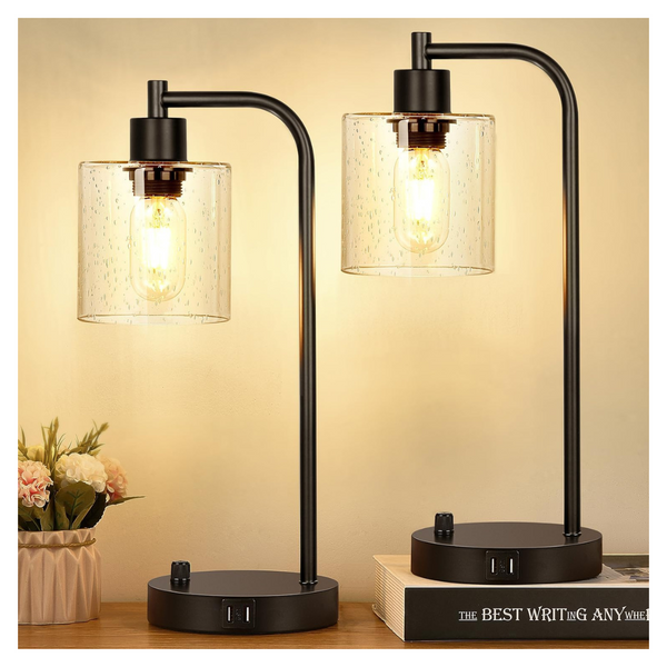 Set Of 2 Lynnoland Industrial Dimmable Bedside Table Lamps