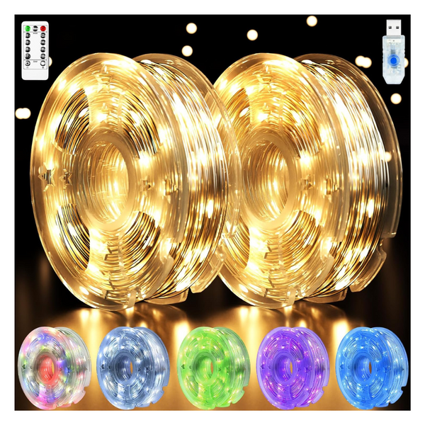 2-Pack 33ft 100-LED Waterproof USB Fairy String Lights (Various)