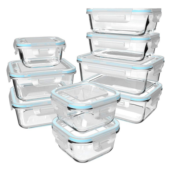 18-Piece BPA Free & Leak Proof Glass Food Storage Containers With Lids (9 Lids & 9 Containers)