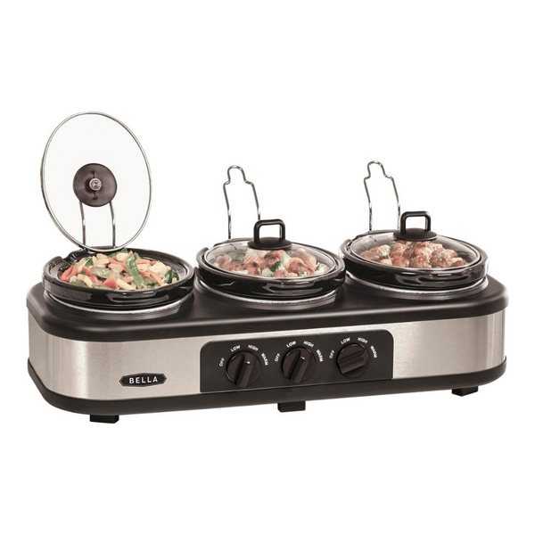 Bella Triple 3 x1.5qt Stainless Steel Manual Slow Cooker & Buffet Server