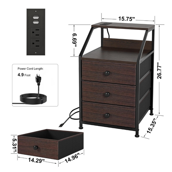 Set Of 2 Nightstand With Charging Station & USB Ports (2 Colors)