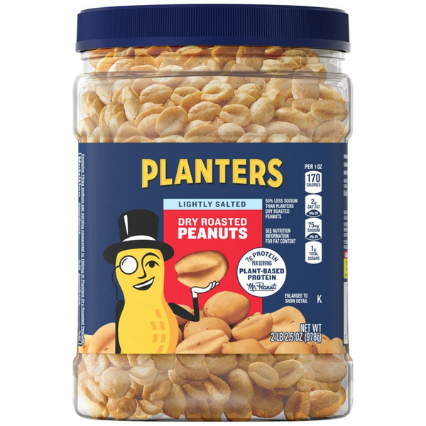 6-Pack Planters Lightly Salted Dry Roasted Peanuts, 2.2 Lb Containers