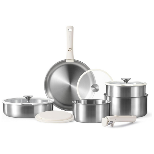 12-Piece Carote Stainless Steel Pots and Pans Set With Detachable Handle