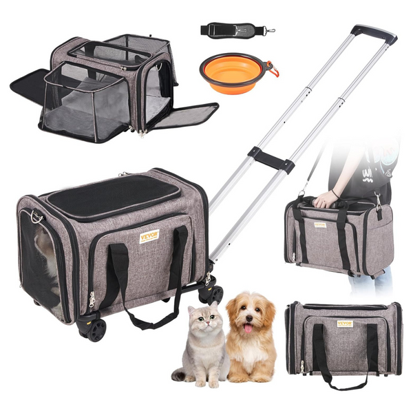 Vevor Airline Approved Expandable Rolling Pet Carrier With Wheels & Handle