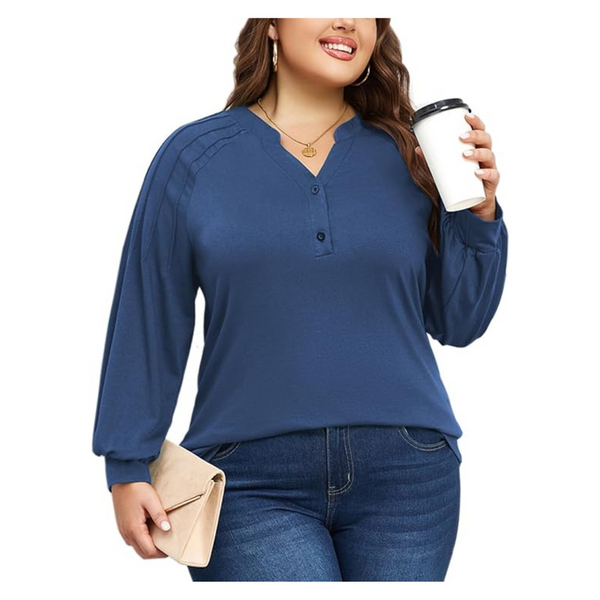 Women Plus Size Casual Lantern Long Sleeve Blouses Tops