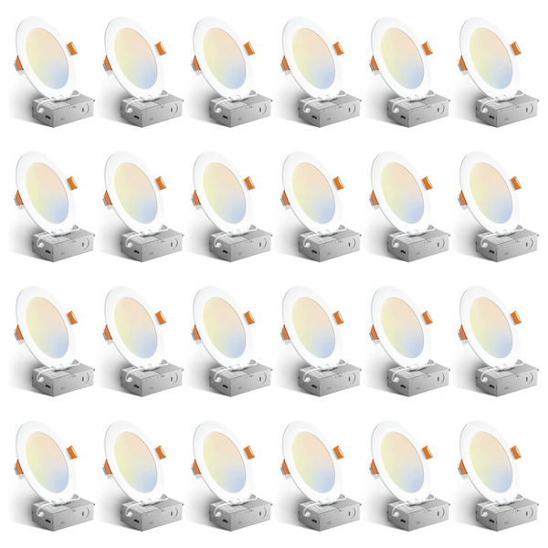 24-Pack Amico 6" 5CCT Thin LED Recessed Ceiling Light W/ Junction Box