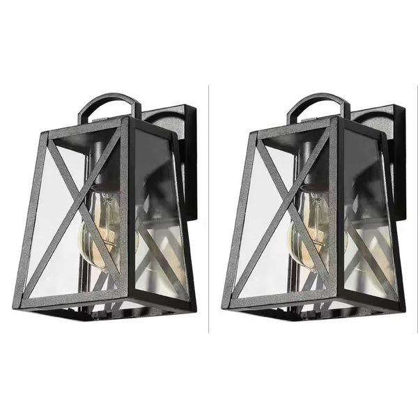 2-Pack Modern Black Outdoor Wall Lantern