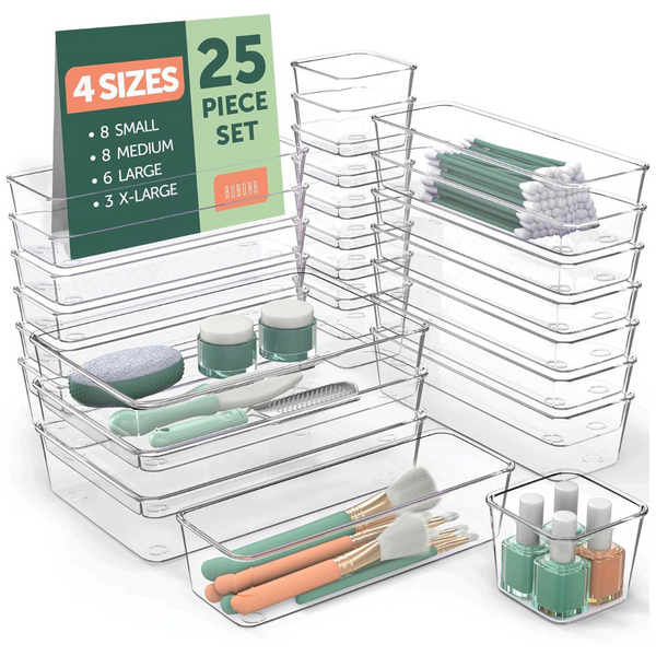 25-Piece Ruboxa Clear Plastic Drawer Organizer