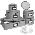 Stackable Moving Storage Box With Felt Plate Dividers (Grey)