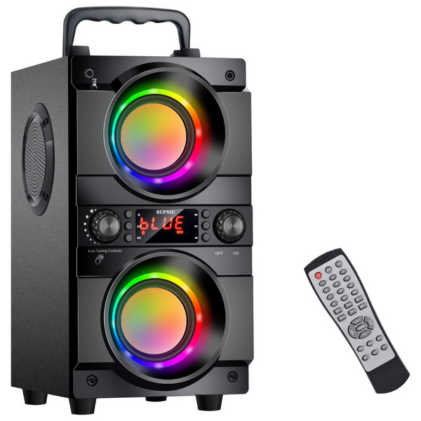 Supniu 60w Portable Bluetooth Speaker w/Double Subwoofer & LED Lights